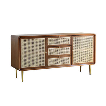 59" Rattan Dresser - 3 Drawers, Walnut - Japandi Style
